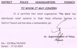 Acknowledgement from Poonch District Police 